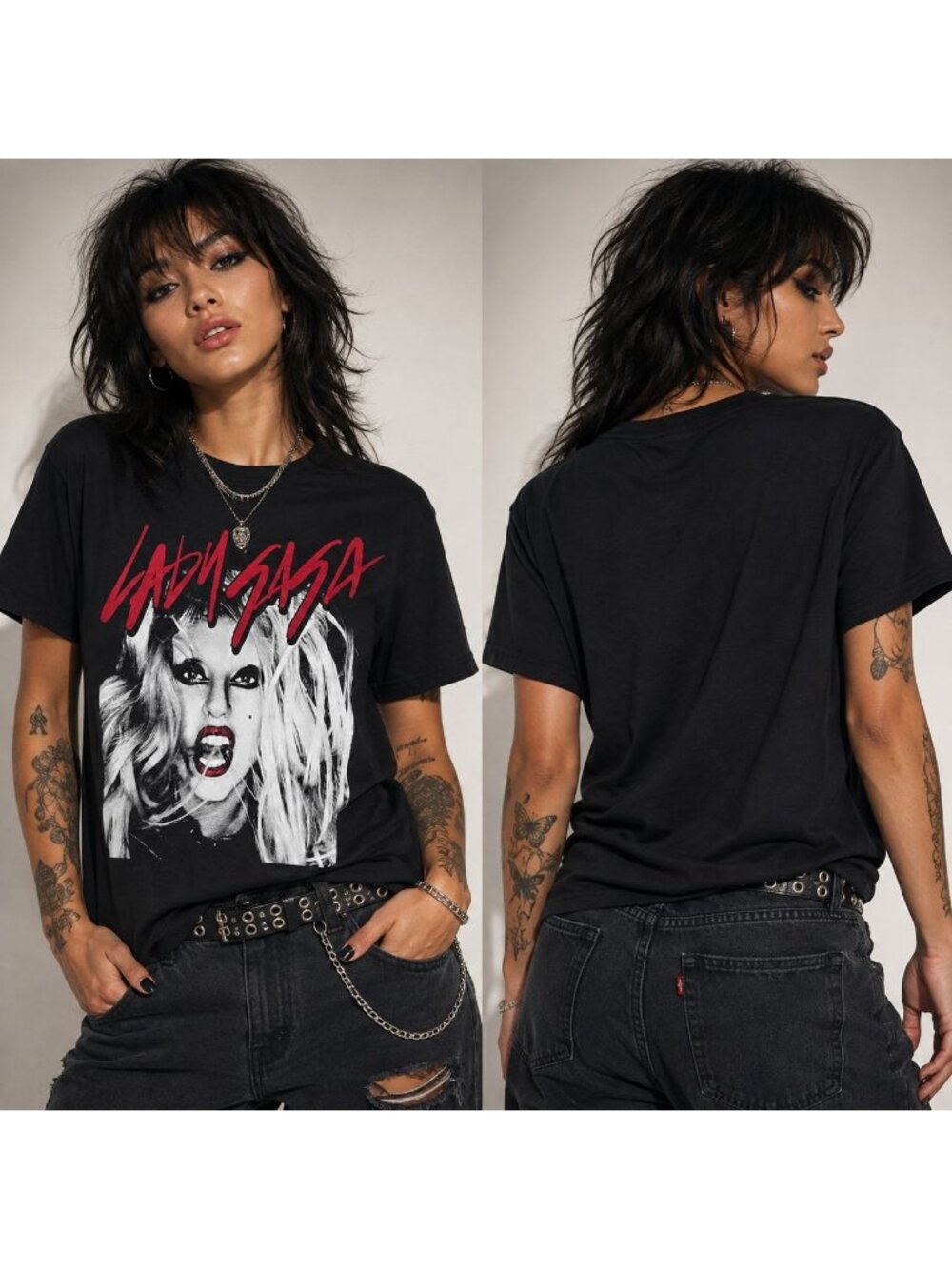 Lady Gaga Black Graphic T-Shirt XS 100% Cotton Unisex